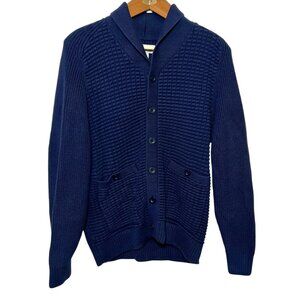 Duluth Thick Knit Mens Cardigan Chunky Waffle Retirement Shawl Cotton Blue Large